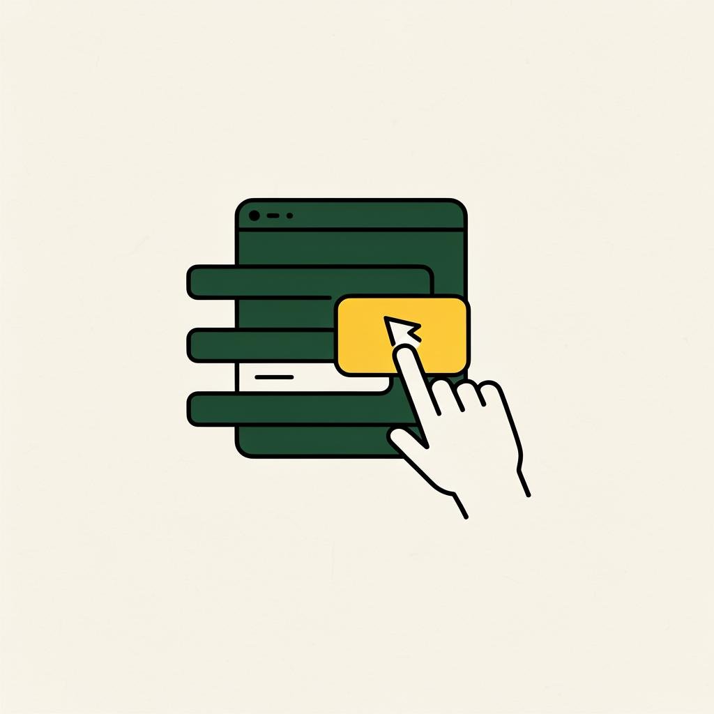 Illustration of a hand selecting the top card from a layered stack of app windows